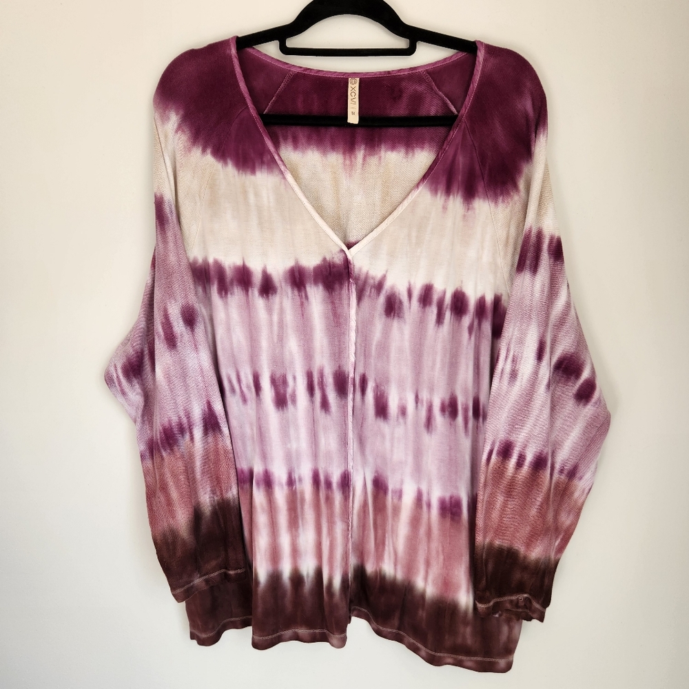 XCVI Long Sleeve V-Neck Tie-dye Top Boho Style Terry Cloth Looking Sleeves